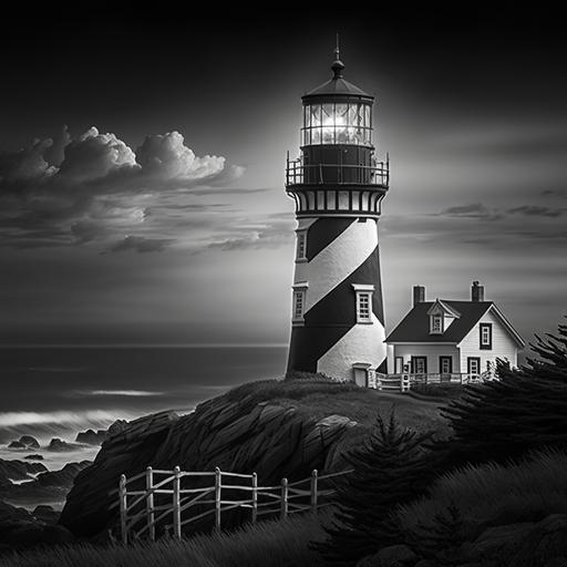 photo of a lighthouse in black and white