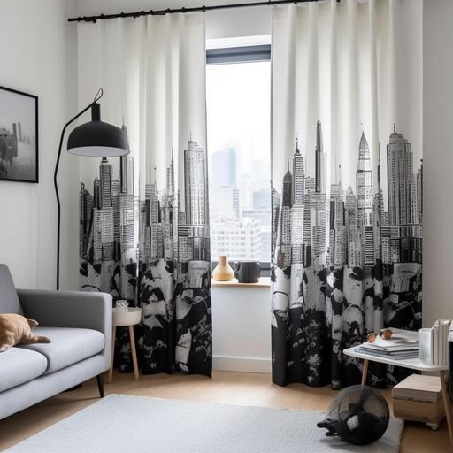 photo of black and white roller realistic curtains for children's room