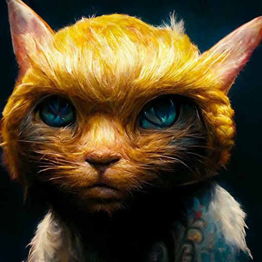 photo of cat tupe on Donald Trump's head, photorealistic, realistic, very detailed picture, 8k, cinematic lights