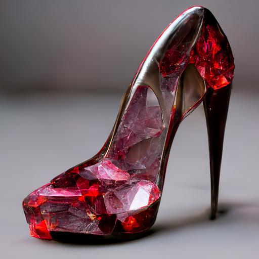 a photo of high heels made of Ruby,only high heels,beautiful, realistic, clear,jewelry,8k