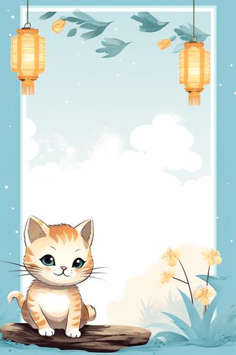 photo of photo of photo of a picture of a cat with a lantern and a feather, in the style of innovative page design, kawaii, sky-blue and amber, eccentric penmanship, double lines, pictorial space, embossed paper --ar 65:98 --style raw