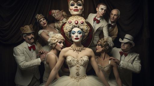 photo of vaudeville::3 wearing white dresses with horns, in the style of ritualistic masks, delicate textures, fantasy-inspired mask, Greenland landscape, fashion, fashion photography, artistic, vogue, cinematic lighting, soft tones, Wes Anderson style --ar 16:9