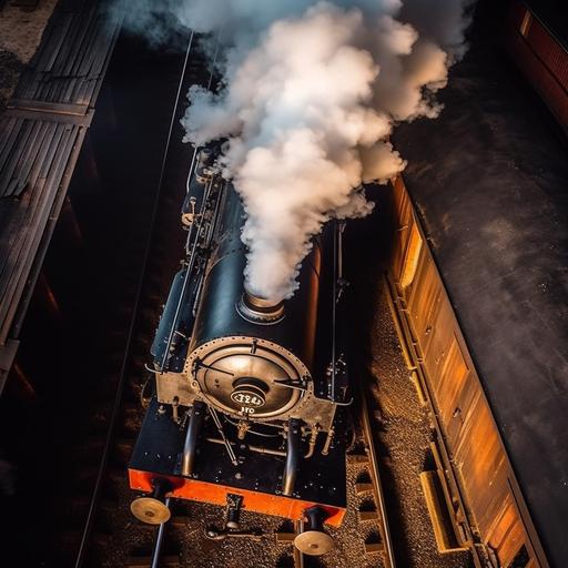photo quality, footplate view from above, fire burning, A4 Pacific LNER steam locomotive, dramatic view from above, steampunk, extra long boiler, very fast, ar 16:9