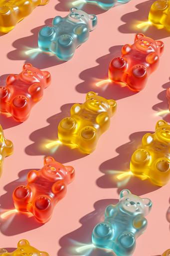 photo realistic style isometric ordered gummy bear candy pattern, repeating, seamless, trending on artstation, rendered in octane --ar 2:3 --tile --v 6.0