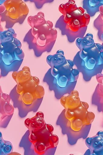 photo realistic style isometric ordered gummy bear candy pattern, repeating, seamless, trending on artstation, rendered in octane --ar 2:3 --tile --v 6.0