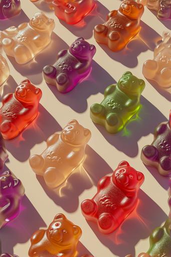 photo realistic style isometric ordered gummy bear candy pattern, repeating, seamless, trending on artstation, rendered in octane --ar 2:3 --tile --v 6.0