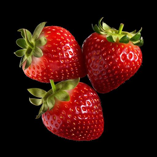 photo realistic three strawberries top view isolated 4k