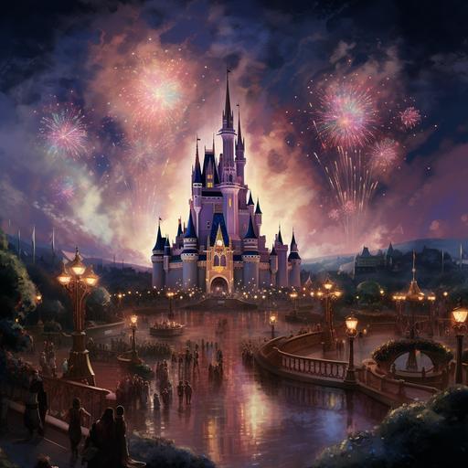 photograph of many families enjoying the magic of Disney World together. Crowded. Fun. Adventure. Beautiful. Inspiring. Night time:: Fireworks:: Cinderella's Castle:: Disney:: Rides and Roller Coasters:: Magic