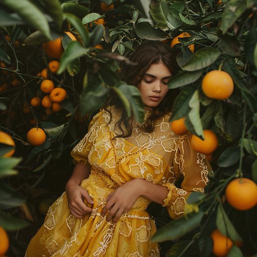 photography in the style. Amidst the Citrus Symphony, Singing in the Agroforestry Grove of Oranges, where Plants, Animals, and Insects Create a Harmonious Farm Paradise. --v 6.0
