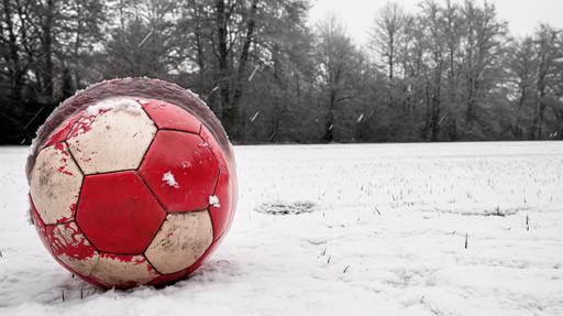 photonegative refractograph red and white soccer ball on a snow-covered field --ar 16:9 --v 6.0