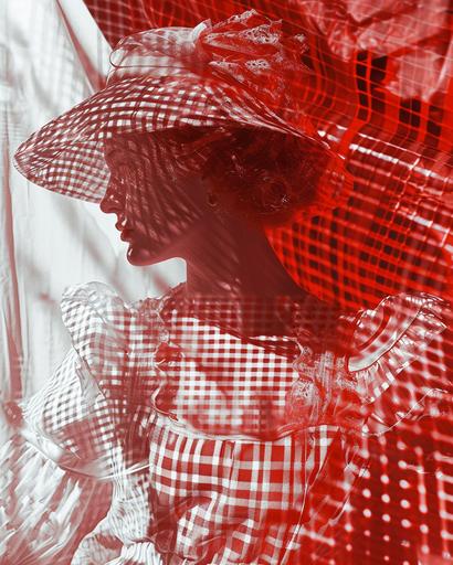 photonegative refractograph red gingham haute couture --ar 8:10 --v 6.0