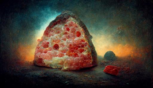 photorealistic | pepperoni pizza | polaroid | opalescent | backlit translucent neon gems | intricate detail | rock candy | infrared photography | Zdzisław Beksiński --ar 16:9 --quality 2