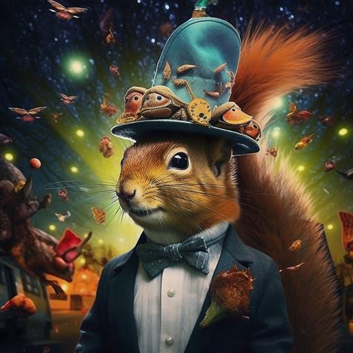 photorealistic, 8k, Coniferous dreams, where pineapples wear hats, Squirrels breakdance, and galaxies chase cats. --v 5.2