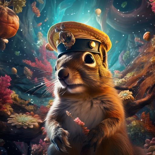 photorealistic, 8k, psychedelic, Coniferous dreams, where pineapples wear hats, Squirrels breakdance, and galaxies chase cats. --v 5.2