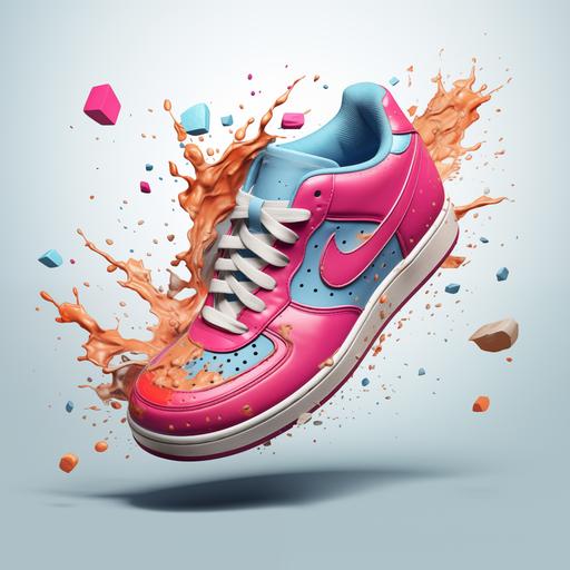 photorealistic cartoon disintegrating woman's sneaker with holes in shoe bottom, female toe busting out of shoe