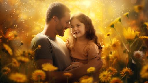 photorealistic photo ultra-realistic photograph captured with a Sony α7 III camera, family hugs, aura, energy field, yellow light, garden flowers background, mystic, spiritual, detailed, rays light, highlighting the subject, High resolution, realism --ar 16:9 --v 5.2