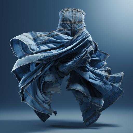 photorealistic virtual textured denim patchwork clothing design pants, floating midair