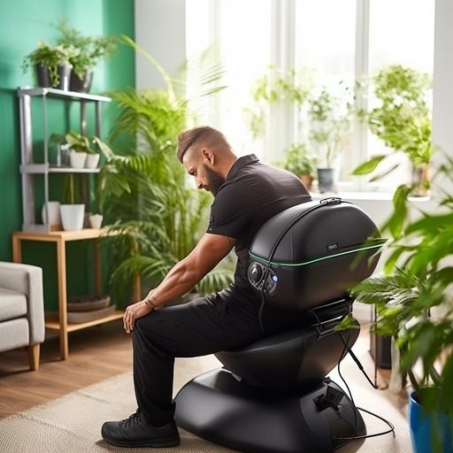 physioterapist male treating a police officer's back massage equipment, clean, green home plants in background, photography, promotion photosession, massage room, therapy room, professional back lightning --v 5.2