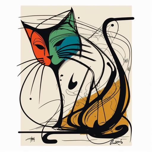 picasso abstract ink line cat art