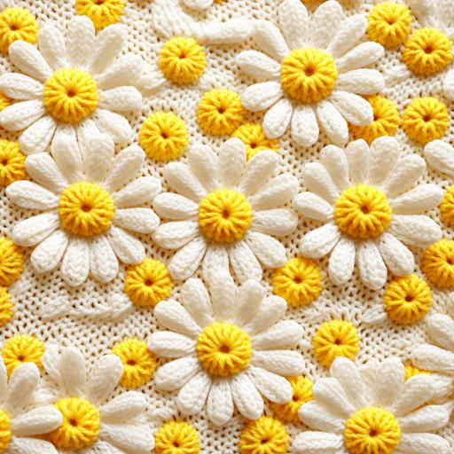 piece zoom in knitting pattern clipart nice white bacground, knitting yellow and white small small flower