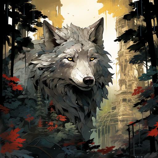 wolf in the forest, manga, style ghibi, underground --v 5.2