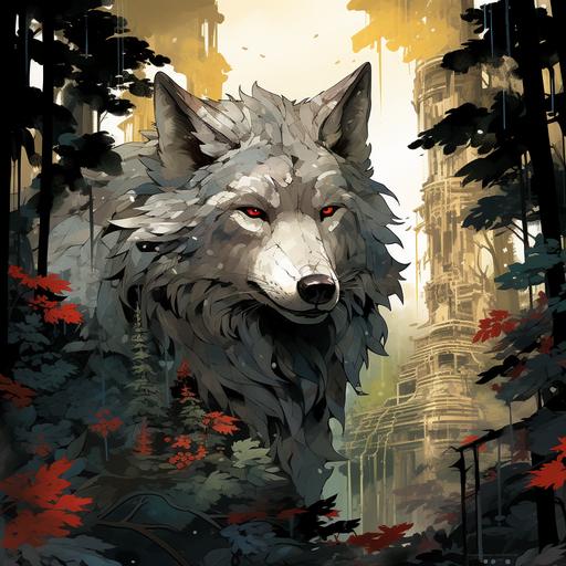wolf in the forest, manga, style ghibi, underground --v 5.2