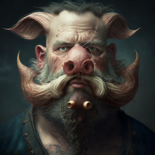 pig headed man with weird beard 4k fast