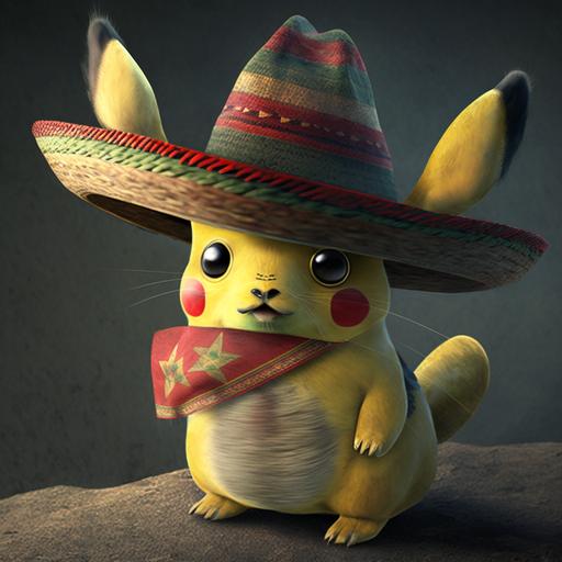 pikachu, hiperrealista, con sombrero mexicano