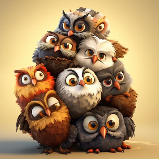 pile of cartoon owls