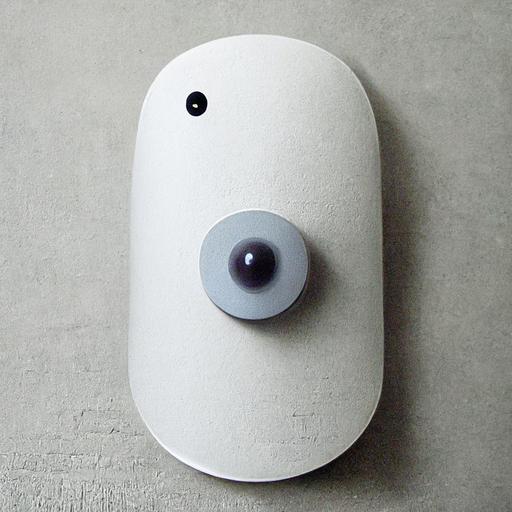 pill shaped doorbell camera, matte white, elegant, pure, dotted center, on light gray wall