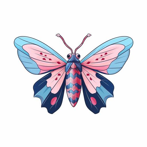 pink and blue pastel moth cartoon vector on white background