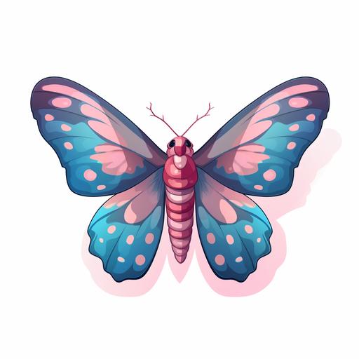 pink and blue pastel moth cartoon vector on white background
