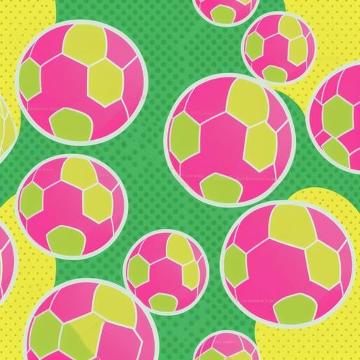 pink and green soccer balls pattern with yellow background