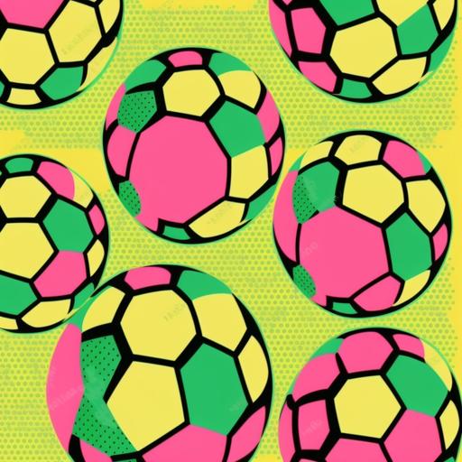 pink and green soccer balls pattern with yellow background