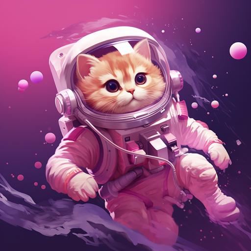 pink and purple kitten astronout floating in space