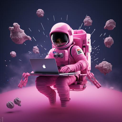 pink astronaut with laptop facebook instagram tiktok smm icons fly around it