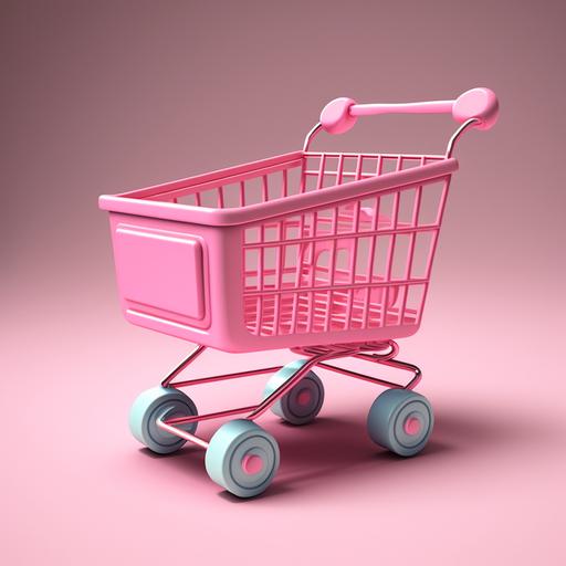 pink cartoon shopping cart, 2d, cartoon