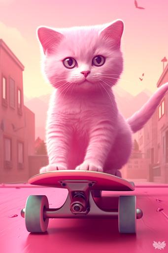 pink cute cats, skateboard, piano, pink colors, niji 4, --ar 2:3
