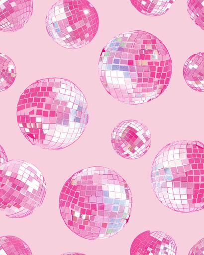 pink disco balls, riso print style, risograph, pastel colours, illustration, plain pink pastel preppy background --ar 4:5 --tile