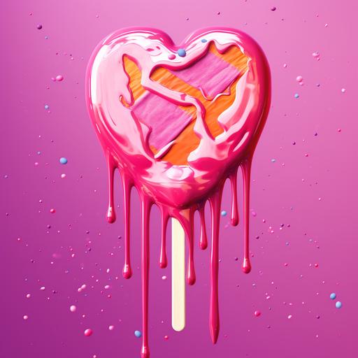 pink heart ice cream on a stick melting. pop punk vibe, modern, bright colors, pink, yellow, cute, blink 182