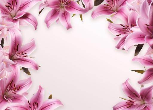 pink lilies with white blank paper, in the style of the snapshot aesthetic, white and magenta, flower patterns, floral motifs --ar 46:33