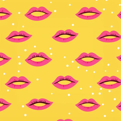 pink lips on yellow background, in the style of quirky expressions, wallpaper, debbie criswell, pink and gold, animated gifs, stenciled iconography, pop-inspired installations