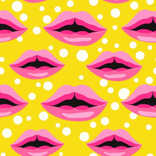 pink lips on yellow background, in the style of quirky expressions, wallpaper, debbie criswell, pink and gold, animated gifs, stenciled iconography, pop-inspired installations --tile