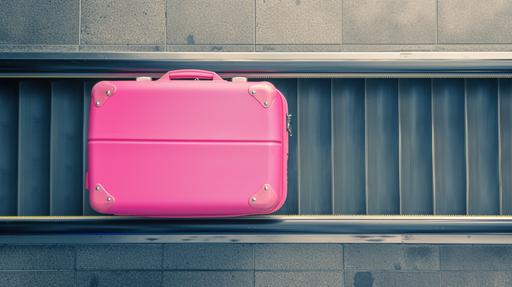 pink suitcase, luggage on a belt, top view --ar 16:9 --v 6.0