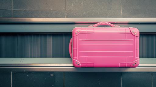 pink suitcase, luggage on a belt, top view --ar 16:9 --v 6.0