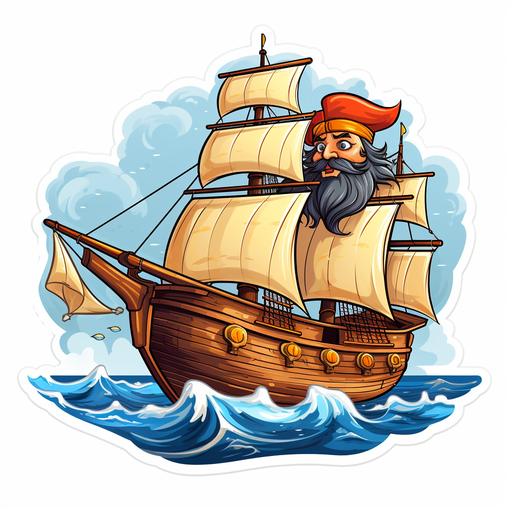pirat sail boat in funny cartoon sticker design