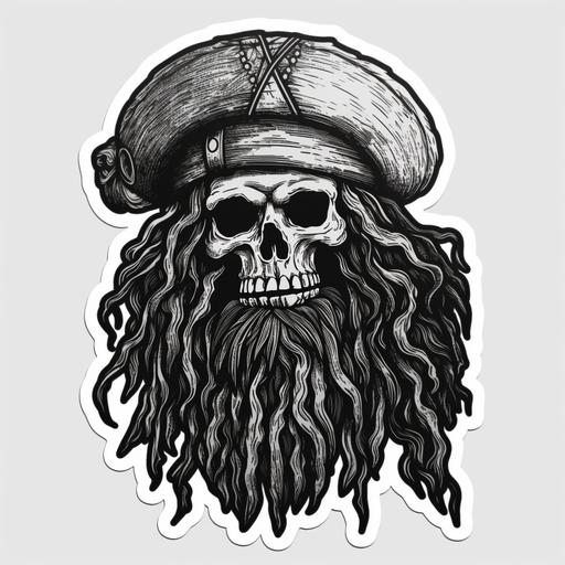 pirate skull sticker black and white long rasta hair minimalist hero