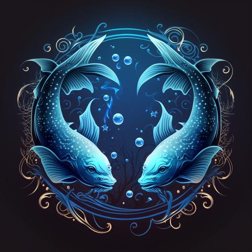 pisces logo vector, artistic design, blue backgrounf fantasy