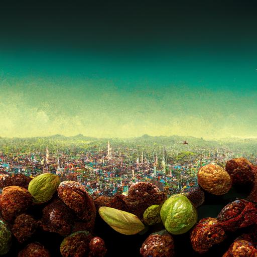 pistachio and cocoa and betel nut flying city