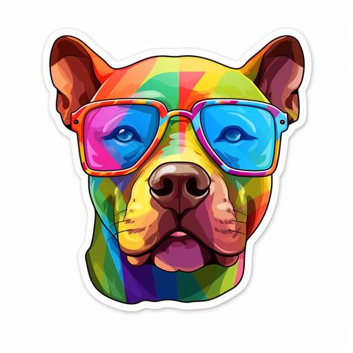 pitbull cartoon wearing rainbow sunglasses on white background sticker